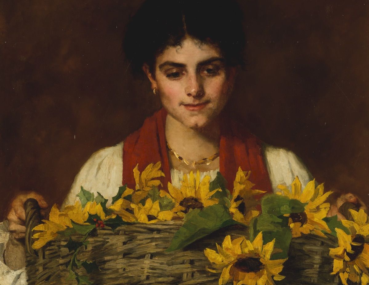 Thérèse Schwartze, Vrouw met zonnebloemen, 1885.