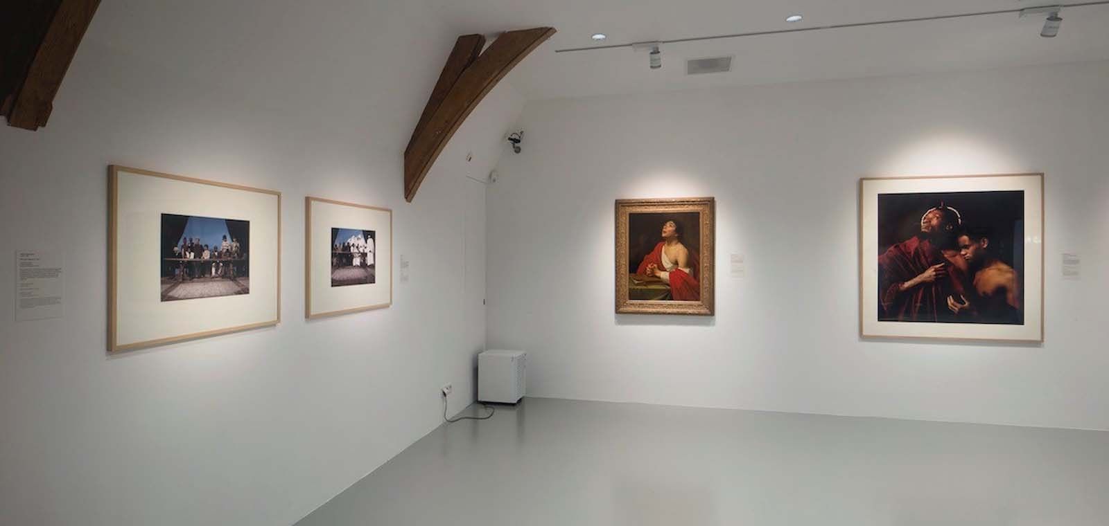 Left: Faisal Abdu’Allah, ‘The Last Supper 1&2’, 2003. Centre: Jan van Bijlert, ‘Johannes de Evangelist’, 1625-1630. Right: Rotimi Fani-Kayode, ‘Every Moment Counts’ (Ecstatic Antibodie, 1989
