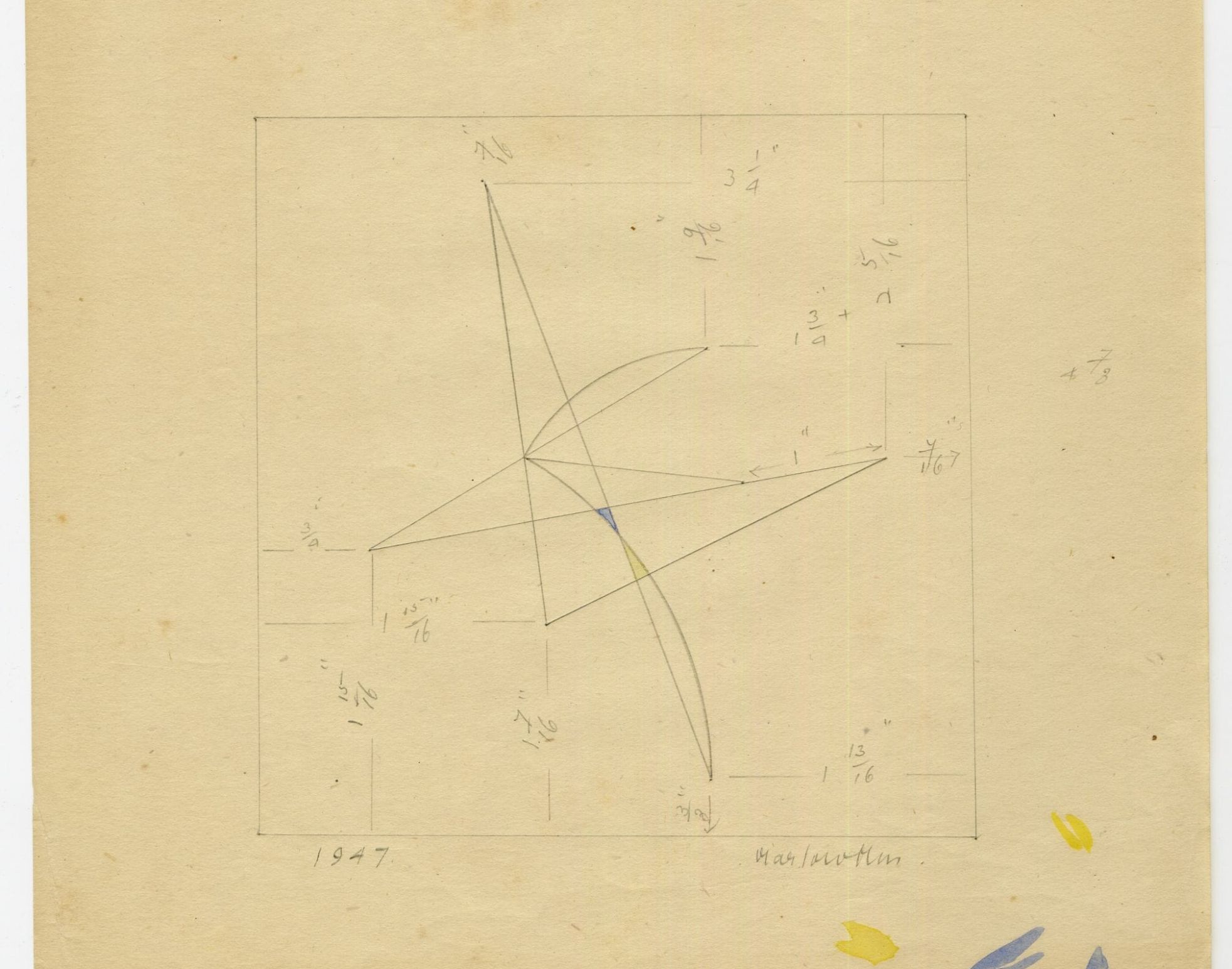 Marlow Moss, [drawing / tekening], 1947. Coll. Kunstmuseum Den Haag. © Estate of / erven Marlow Moss;
Kunstmuseum Den Haag.